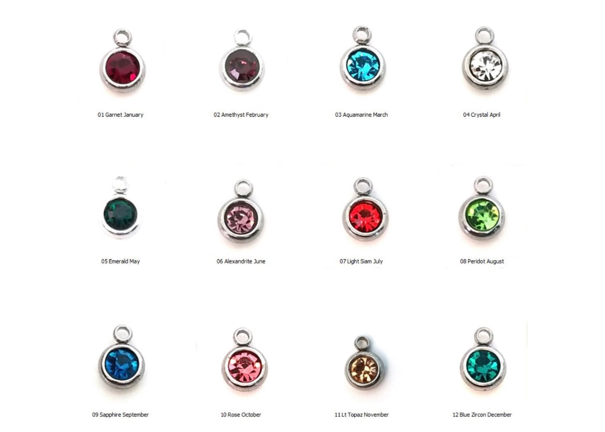 Stainless steel birthstone charm