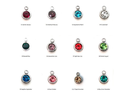 Stainless steel birthstone charm